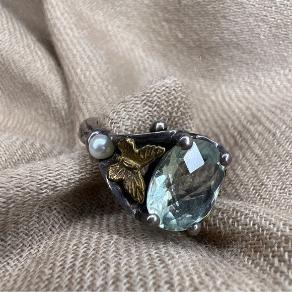 ann king Jewelry - Ann king sterling silver 18K green amethyst/prasiolite pearl butterfly ring